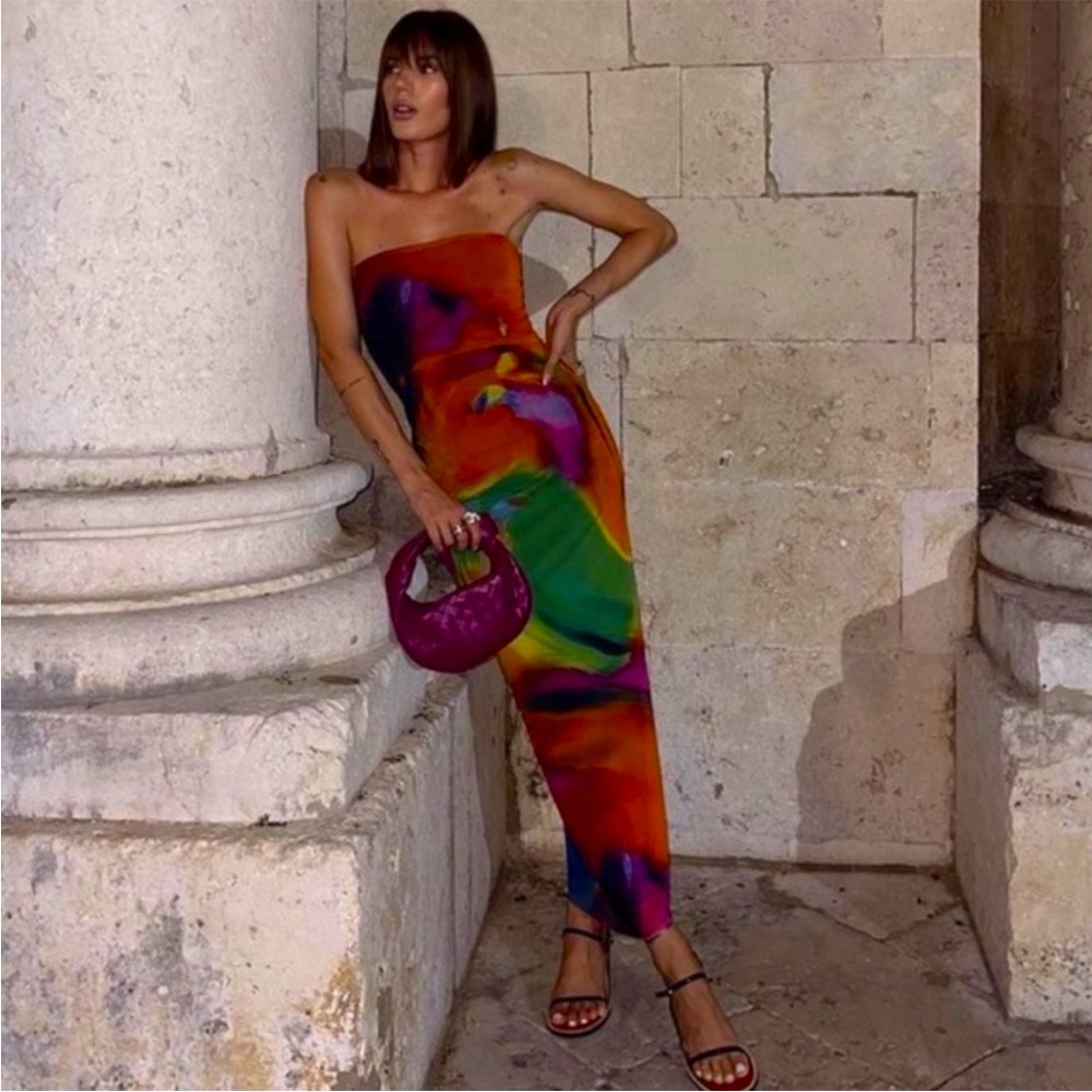 Zara printed tulle midi dress sz Med